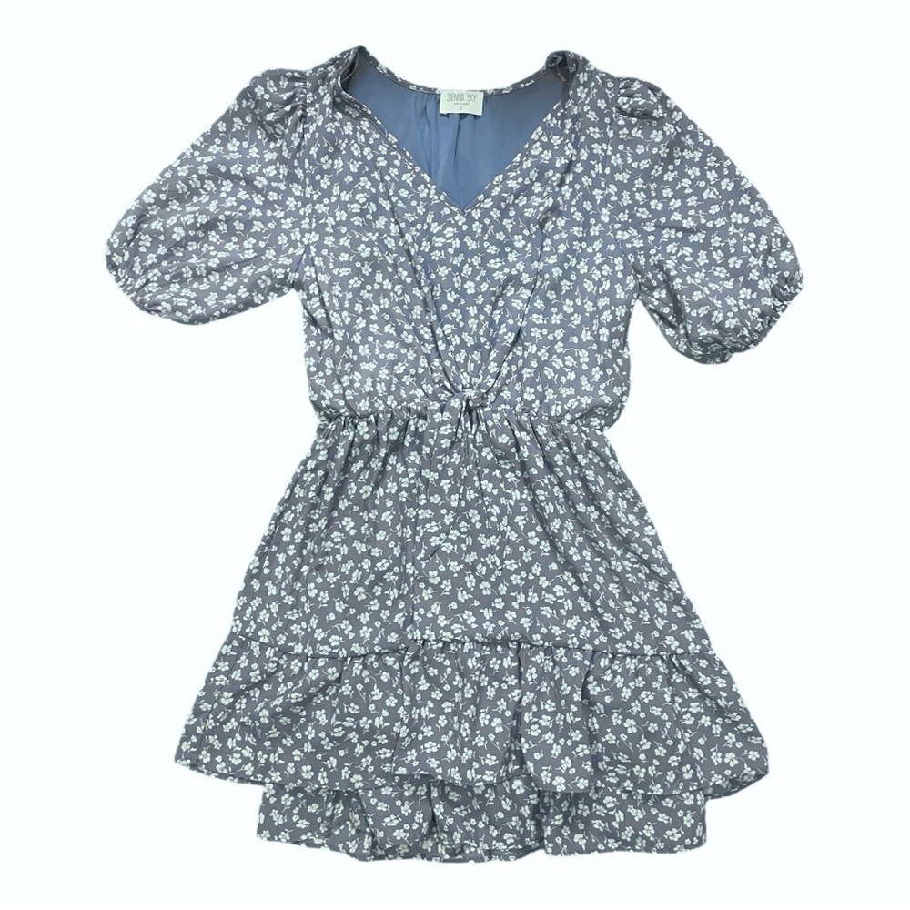 Blue & White Floral Wrap Dress – Boho Style, Size S